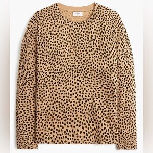 J.Crew Teddie Leopard Cheetah Print Cotton Long Sleeve Tee Top Large Tan Black